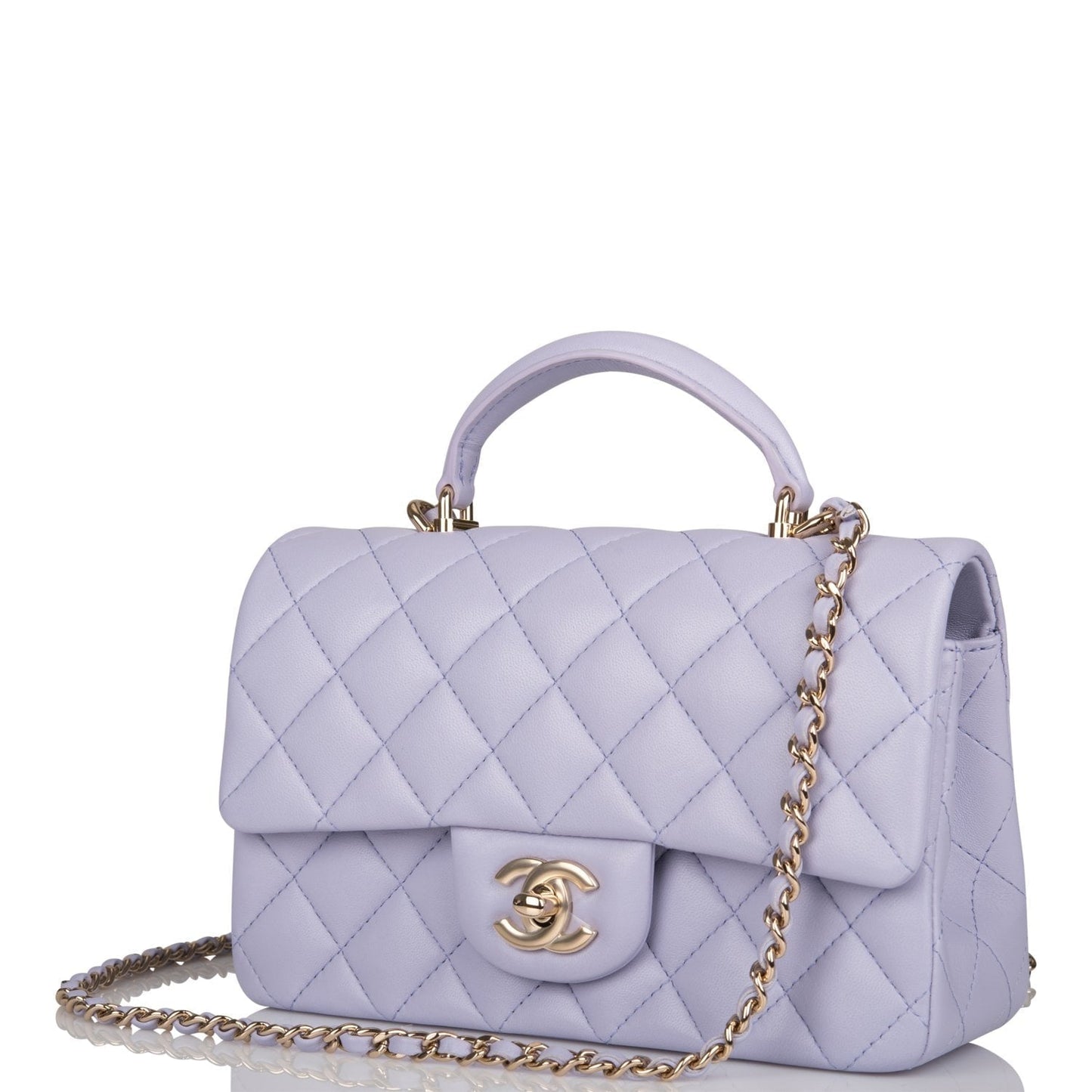 Chanel Mini Rectangular Flap With Top Handle Lavender Lambskin Light Gold Hardware