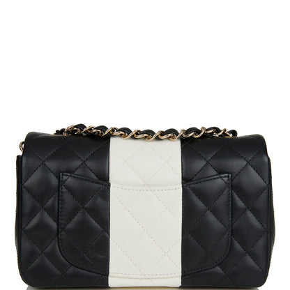 Chanel Mini Rectangular Flap Bag Black And White Lambskin Light Gold Hardware