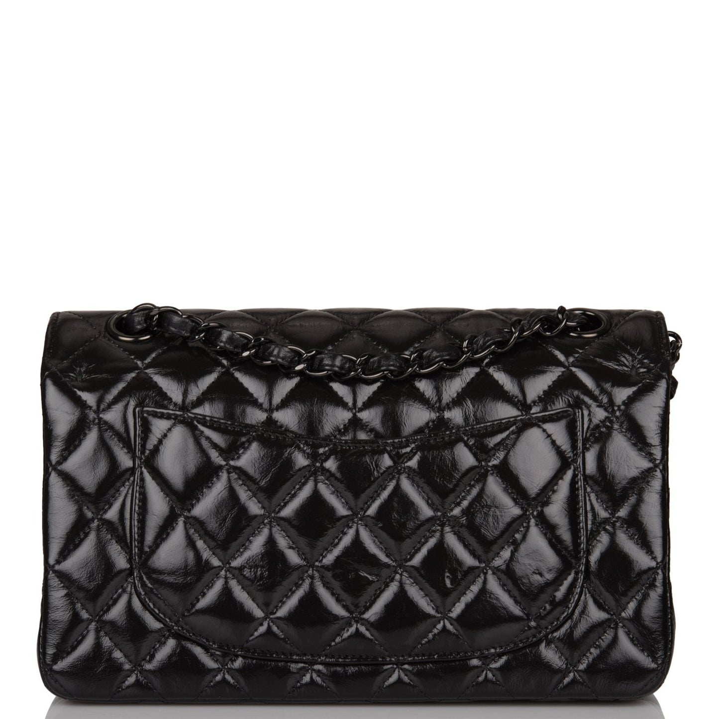 Chanel Small Classic Double Flap Shiny So Black Crumpled Calfskin Black Hardware