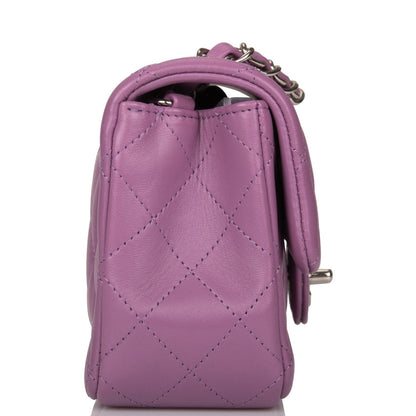 Chanel Purple Quilted Lambskin Rectangular Mini Classic Flap Bag Silver Hardware