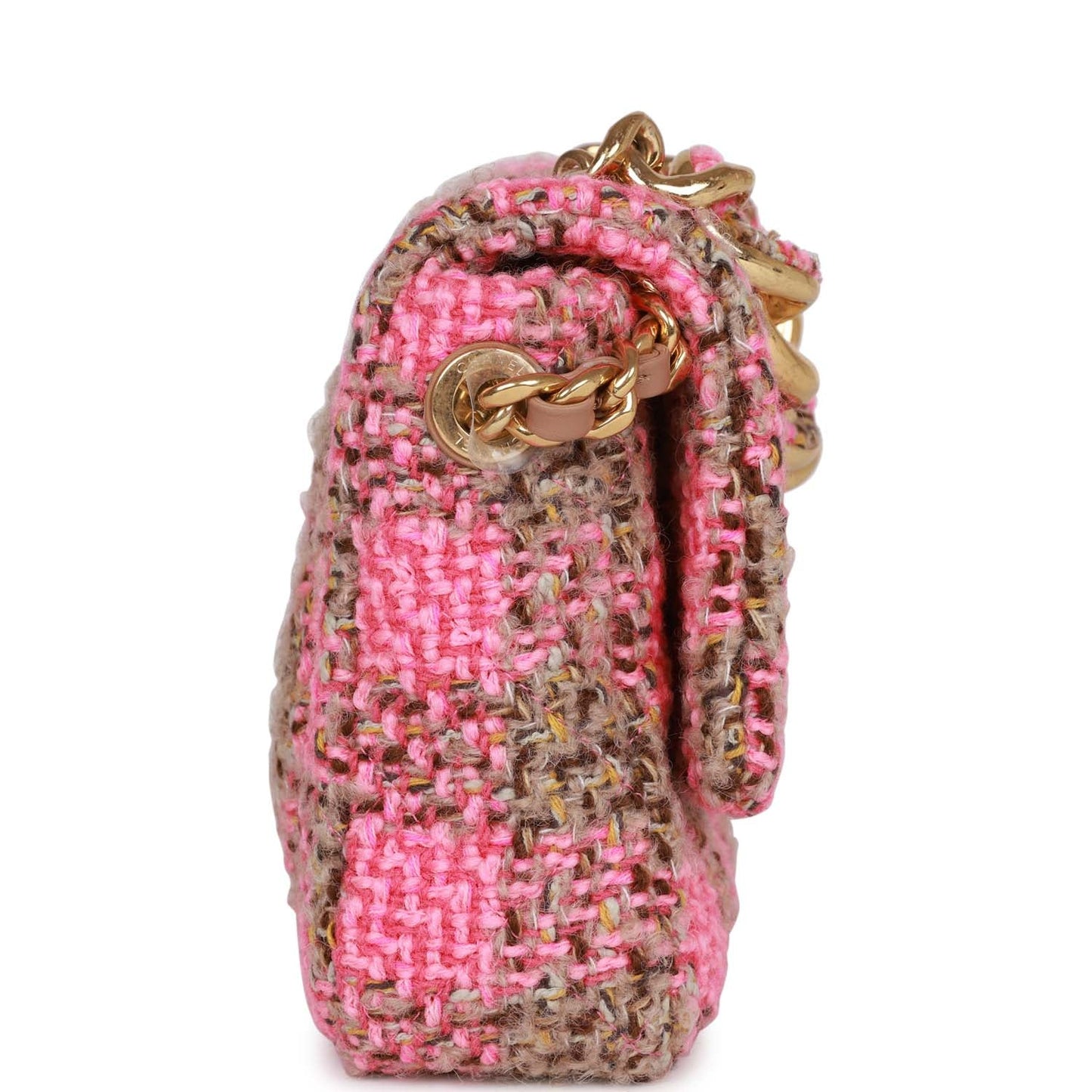 Chanel Small Elegant Chain Flap Bag Pink And Beige Tweed Gold Hardware