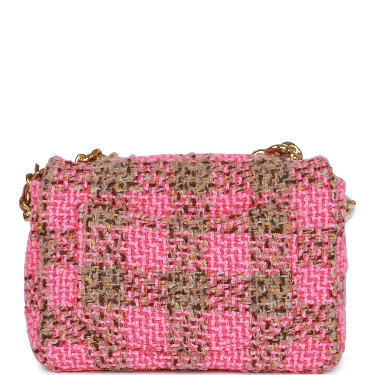 Chanel Small Elegant Chain Flap Bag Pink And Beige Tweed Gold Hardware