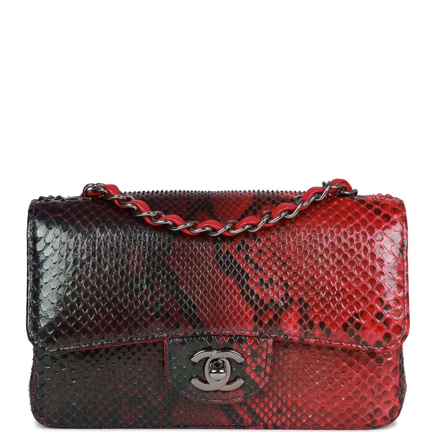 Chanel Mini Rectangular Flap Bag Red And Black Python Ruthenium Hardware