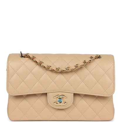 Chanel Small Classic Double Flap Bag Beige Caviar Gold Hardware