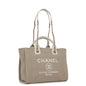 Chanel Small Deauville Shopping Bag White And Beige Boucle Light Gold Hardware