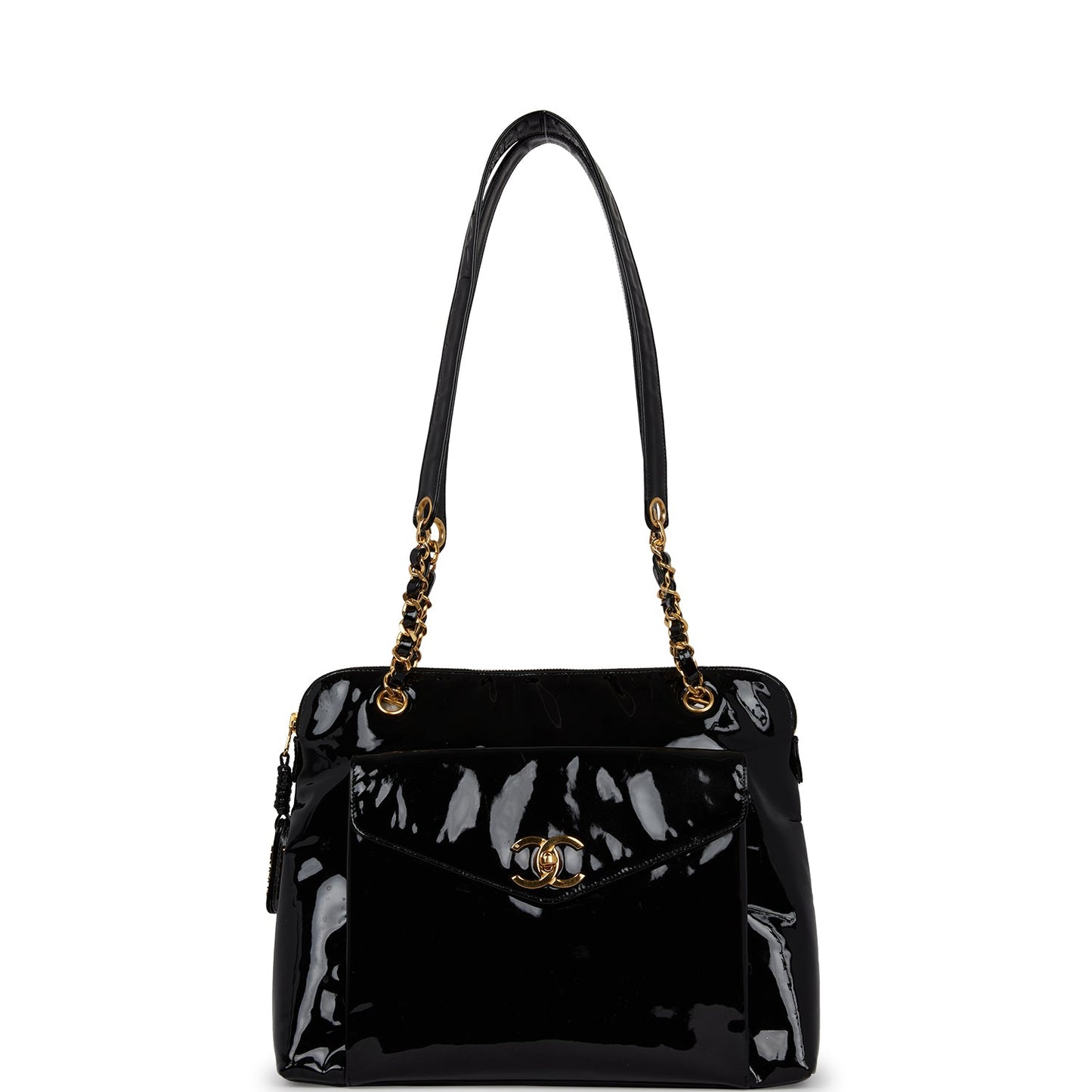Chanel Tote Bag Black Patent Gold Hardware