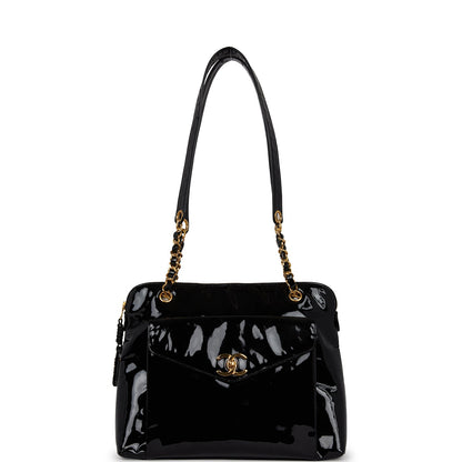 Chanel Tote Bag Black Patent Gold Hardware