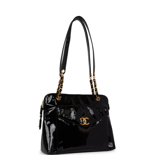 Chanel Tote Bag Black Patent Gold Hardware