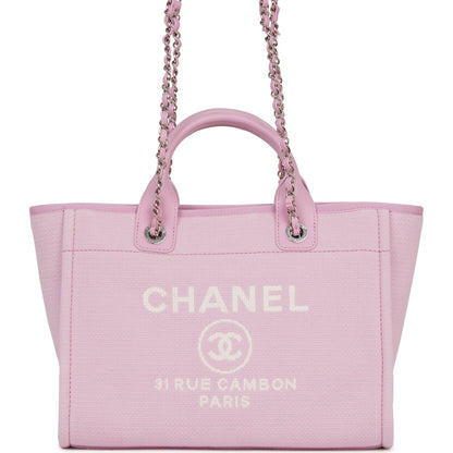Chanel Deauville Leather Silver Tote Bag Leather