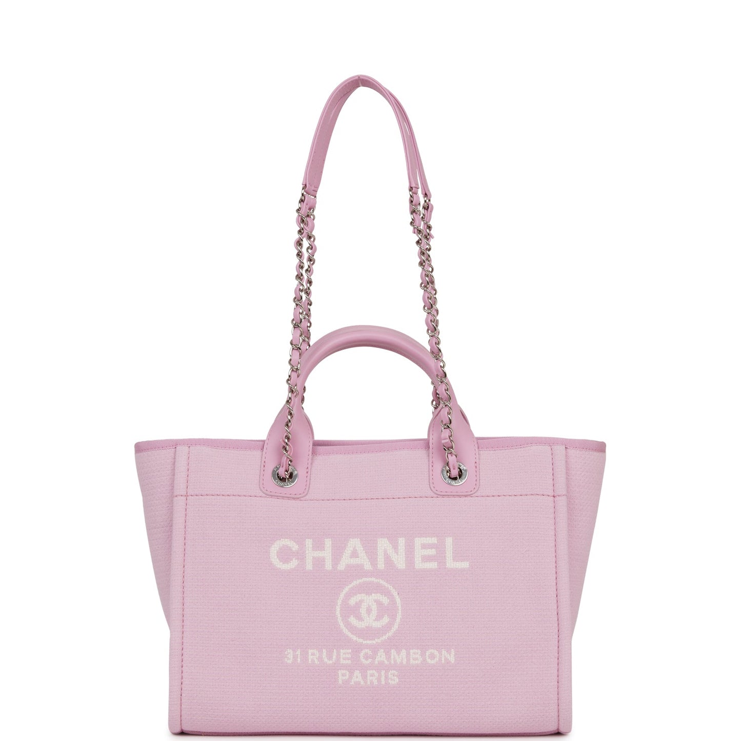 Chanel Deauville Leather Silver Tote Bag Leather