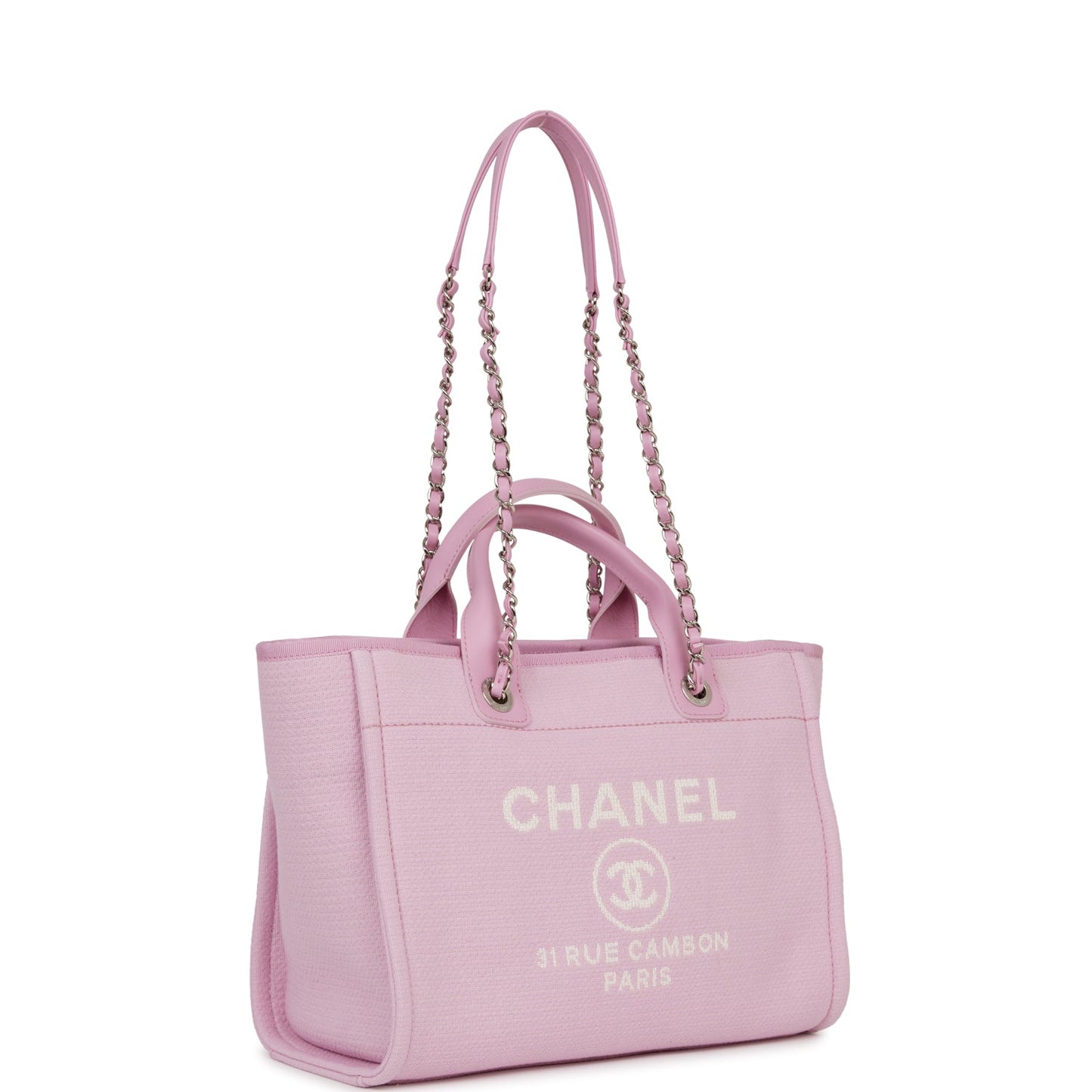 Chanel Deauville Leather Silver Tote Bag Leather