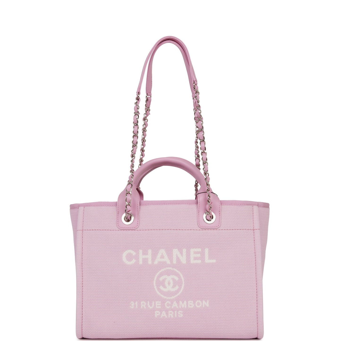 Chanel Deauville Leather Silver Tote Bag