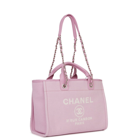 Chanel Deauville Leather Silver Tote Bag