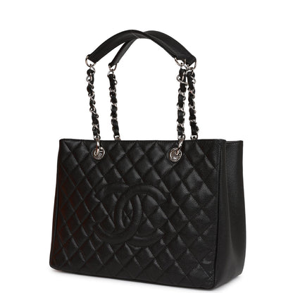 Chanel Grand Shopping Tote Gst Bag Black Caviar Silver Hardware