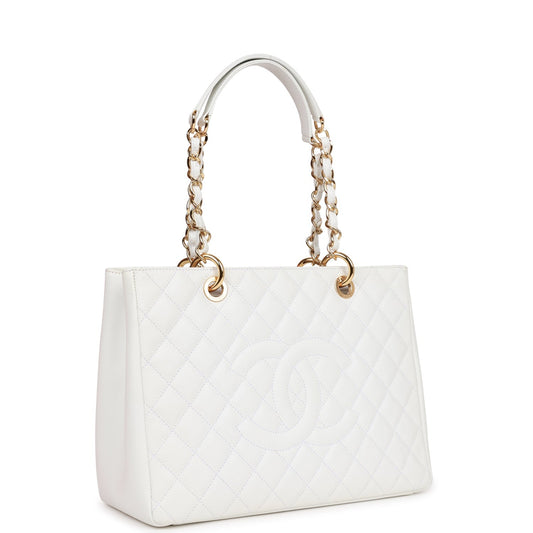 Chanel Grand Shopping Tote Gst Bag White Caviar Gold Hardware