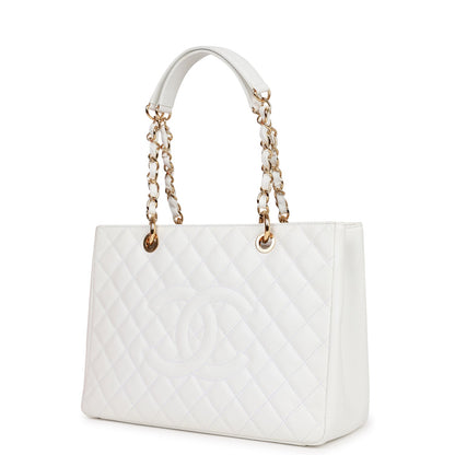 Chanel Grand Shopping Tote Gst Bag White Caviar Gold Hardware
