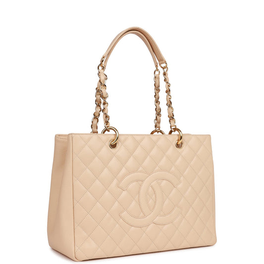 Chanel Grand Shopping Tote Gst Bag Beige Caviar Gold Hardware