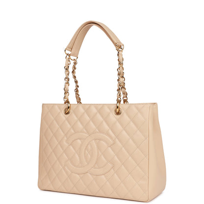 Chanel Grand Shopping Tote Gst Bag Beige Caviar Gold Hardware