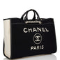Chanel Large Deauville Shopping Bag Black And White Wool Silver Hardware