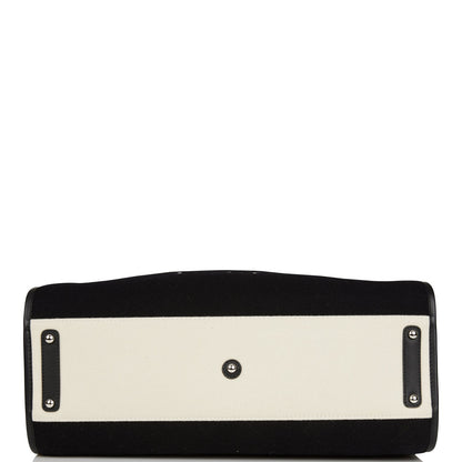 Chanel Large Deauville Shopping Bag Black And White Wool Silver Hardware