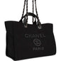 Chanel Large Deauville Shopping Bag Imitation Pearl And Black Canvas Silver Hardware