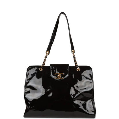 Chanel Supermodel Weekender Tote Bag Black Patent Gold Hardware