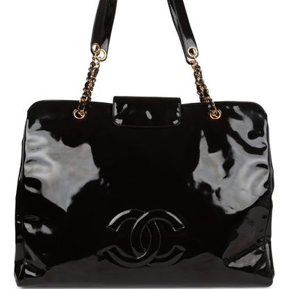 Chanel Supermodel Weekender Tote Bag Black Patent Gold Hardware