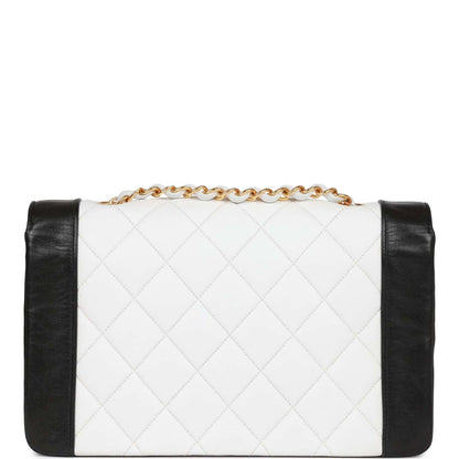 Chanel Medium Diana Flap Bag White And Black Lambskin Gold Hardware