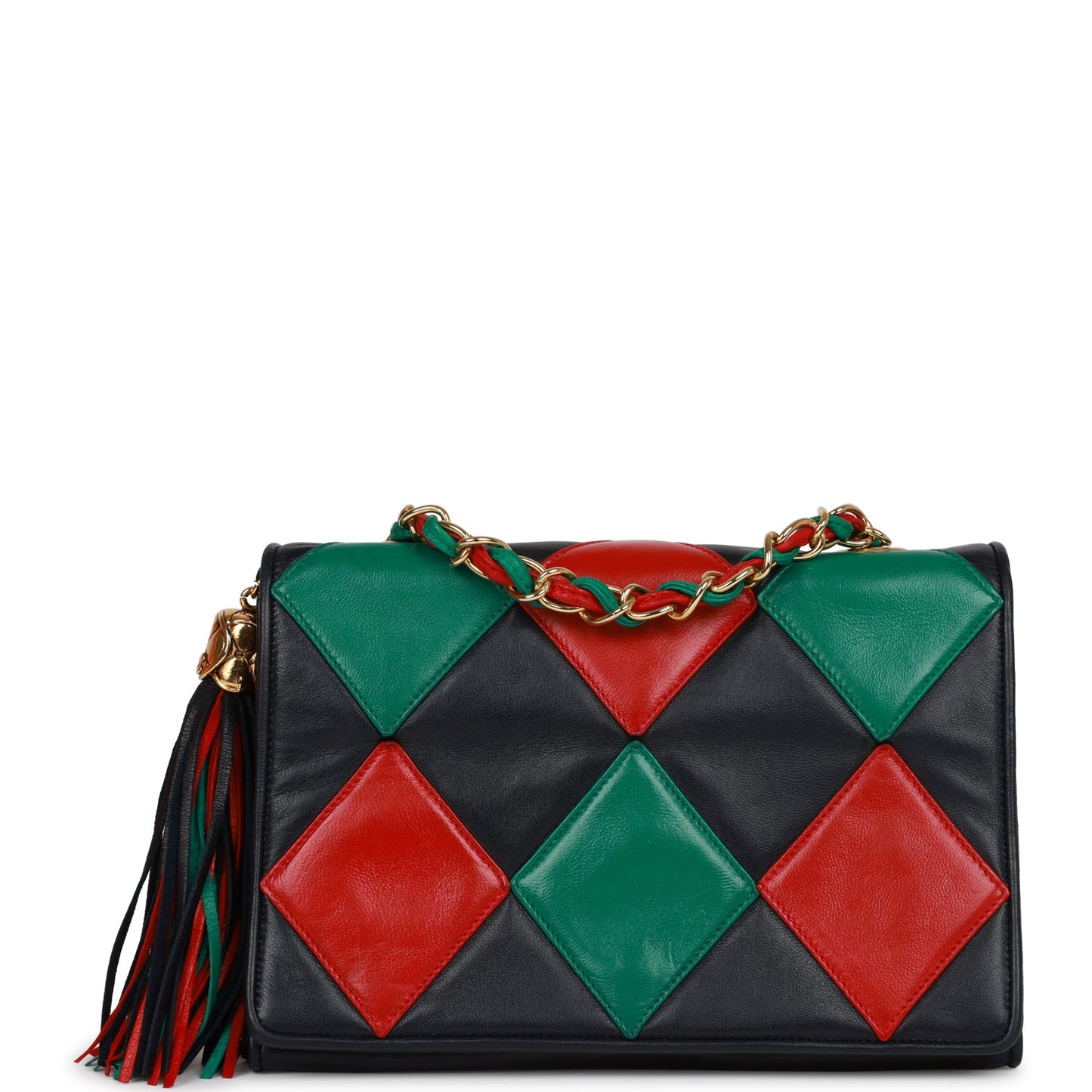 Chanel Harlequin Flap Bag Green Red And Blue Lambskin Gold Hardware
