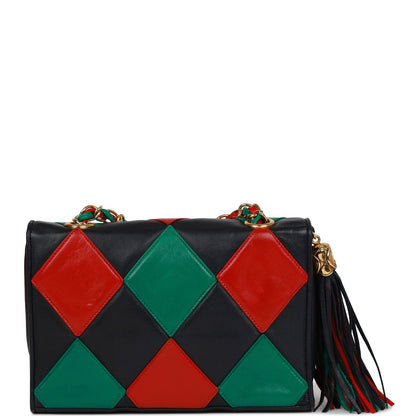 Chanel Harlequin Flap Bag Green Red And Blue Lambskin Gold Hardware