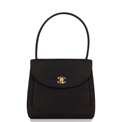 Chanel Mini Kelly Bag Black Satin Gold Hardware