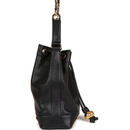 Chanel Cc Bucket Bag Black Caviar Gold Hardware