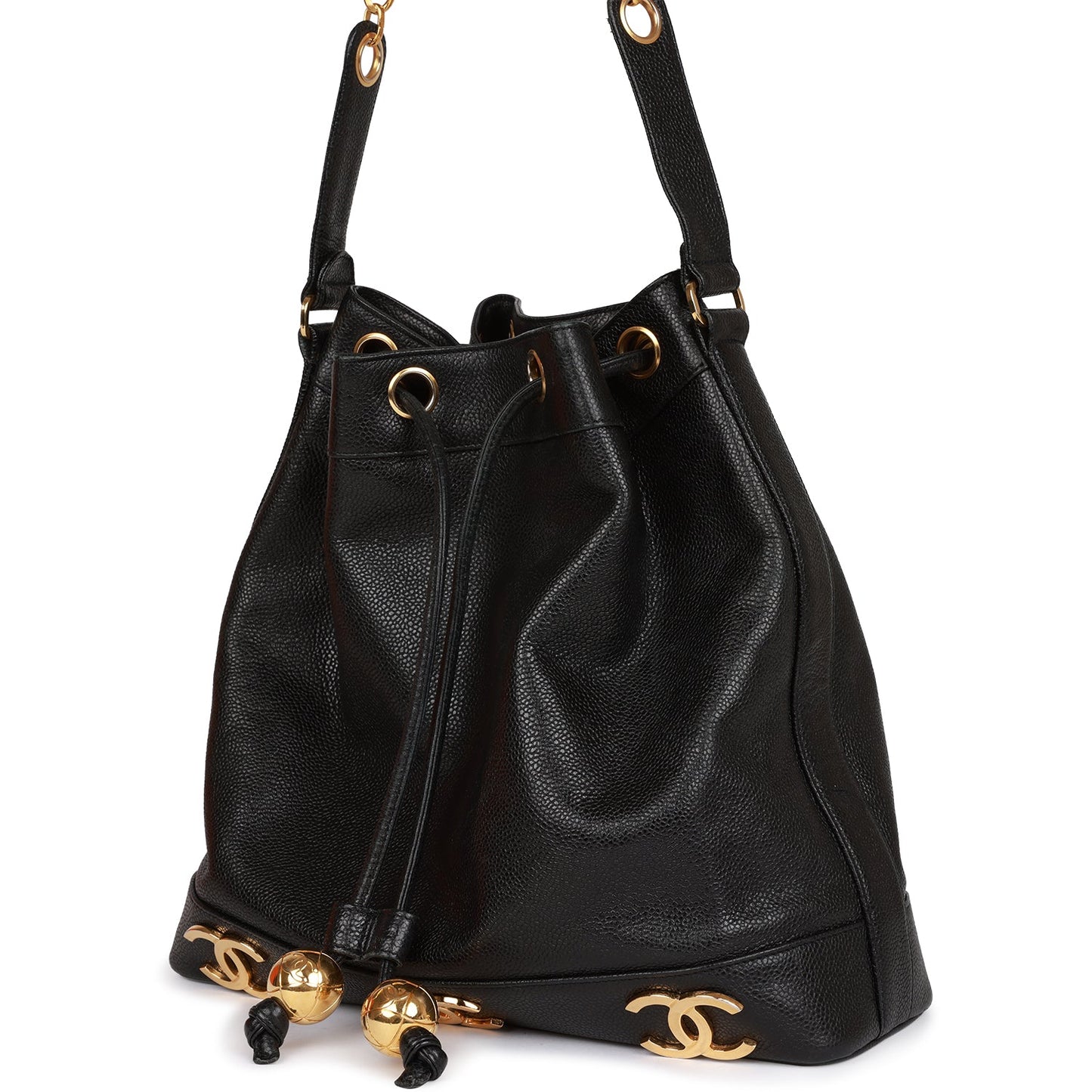 Chanel Cc Bucket Bag Black Caviar Gold Hardware