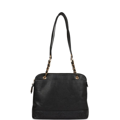Chanel Triple Cc Tote Bag Black Caviar Gold Hardware