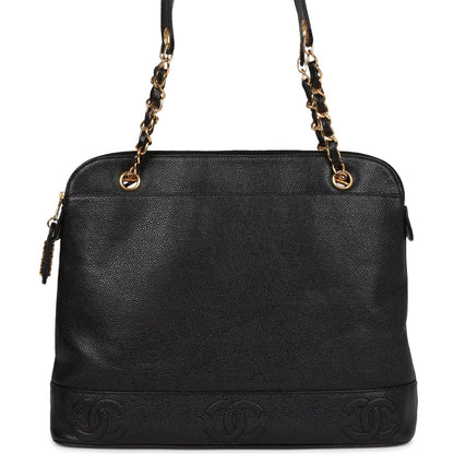 Chanel Triple Cc Tote Bag Black Caviar Gold Hardware