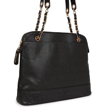 Chanel Triple Cc Tote Bag Black Caviar Gold Hardware
