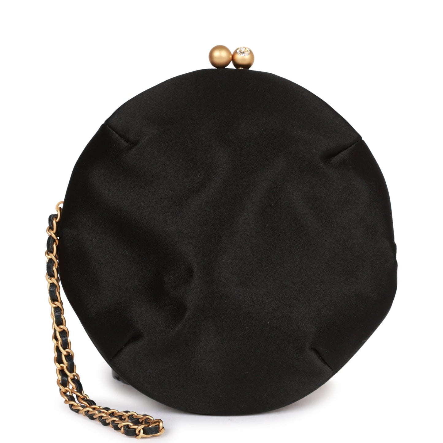 Chanel Clutch Bag Black Satin Embellished Antique Gold Hardware