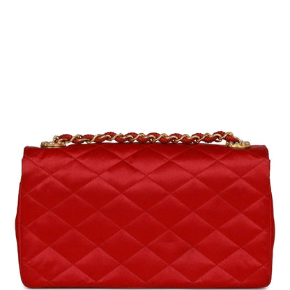 Chanel Small Flap Bag Red Satin Gold Hardware