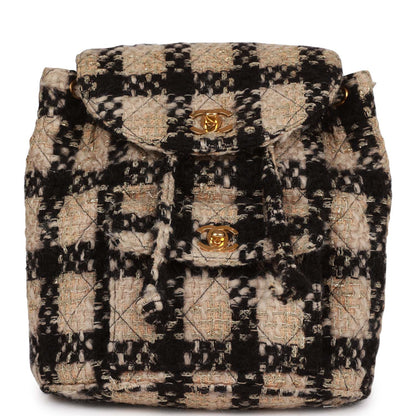 Chanel Duma Backpack Beige And Black Tweed Gold Hardware
