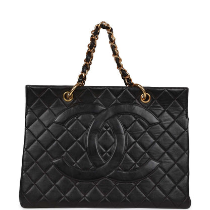 Chanel Grand Cc Timeless Tote Bag Black Lambskin Gold Hardware