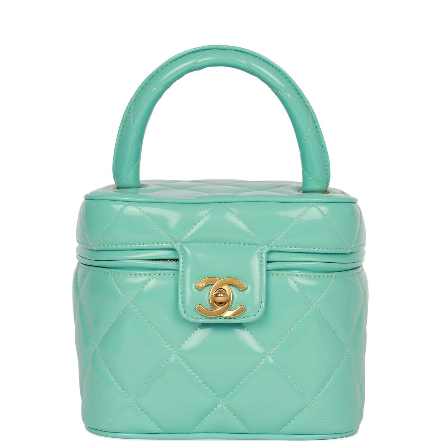 Chanel Vanity Heart Mirror Bag Turquoise Patent Gold Hardware