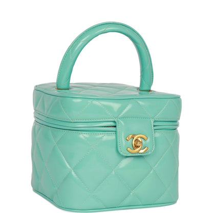 Chanel Vanity Heart Mirror Bag Turquoise Patent Gold Hardware
