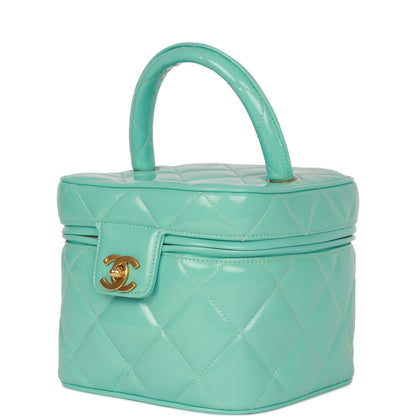 Chanel Vanity Heart Mirror Bag Turquoise Patent Gold Hardware