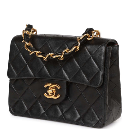 Chanel Mini Flap Chain Handle Bag Black Lambskin Gold Hardware