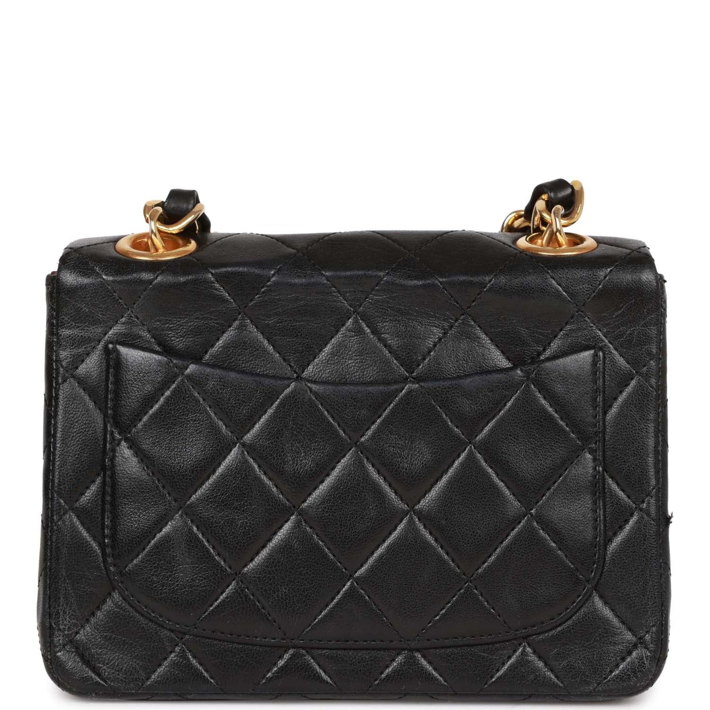 Chanel Mini Flap Chain Handle Bag Black Lambskin Gold Hardware