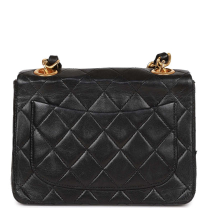 Chanel Mini Flap Chain Handle Bag Black Lambskin Gold Hardware