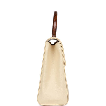 Chanel Wood Top Handle Kelly Ivory Caviar