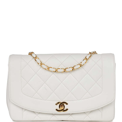 Chanel Medium Diana Flap Bag White Lambskin Gold Hardware