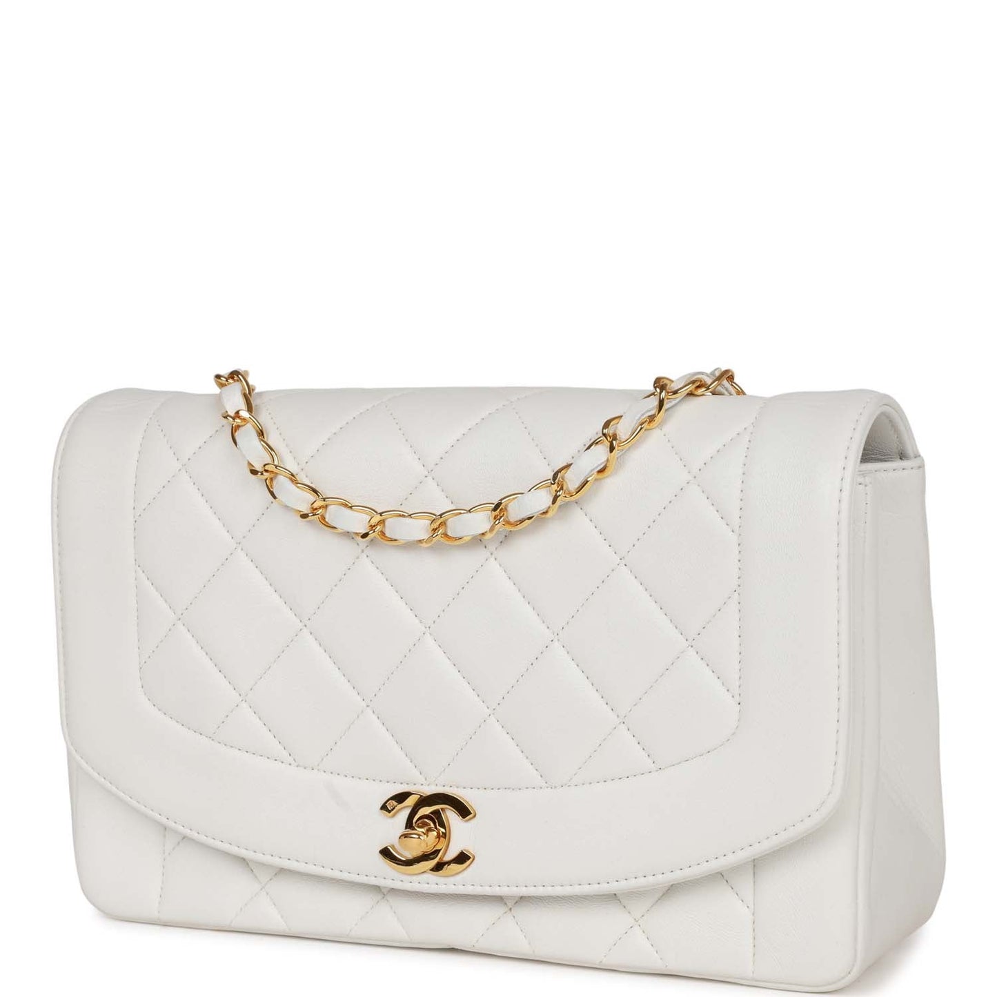 Chanel Medium Diana Flap Bag White Lambskin Gold Hardware