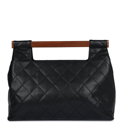Chanel Wood Top Handle Bag Black Caviar Gold Hardware